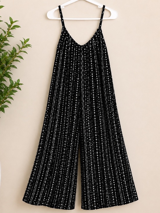 Hem & Thread Pants - Hem & Thread Black White Boho Print Wide Leg Jumpsuit Size Small
